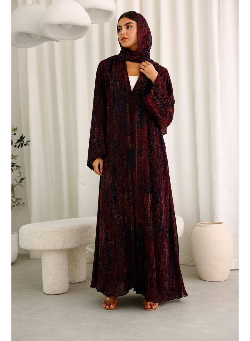 اكسا عباية عصرية قصة واسعة منقوشة احمر - Image 1
