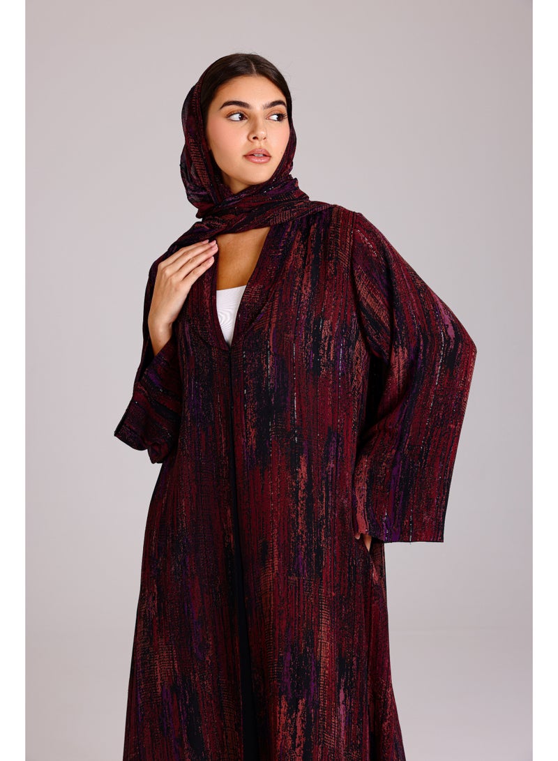 اكسا عباية عصرية قصة واسعة منقوشة احمر - Image 2