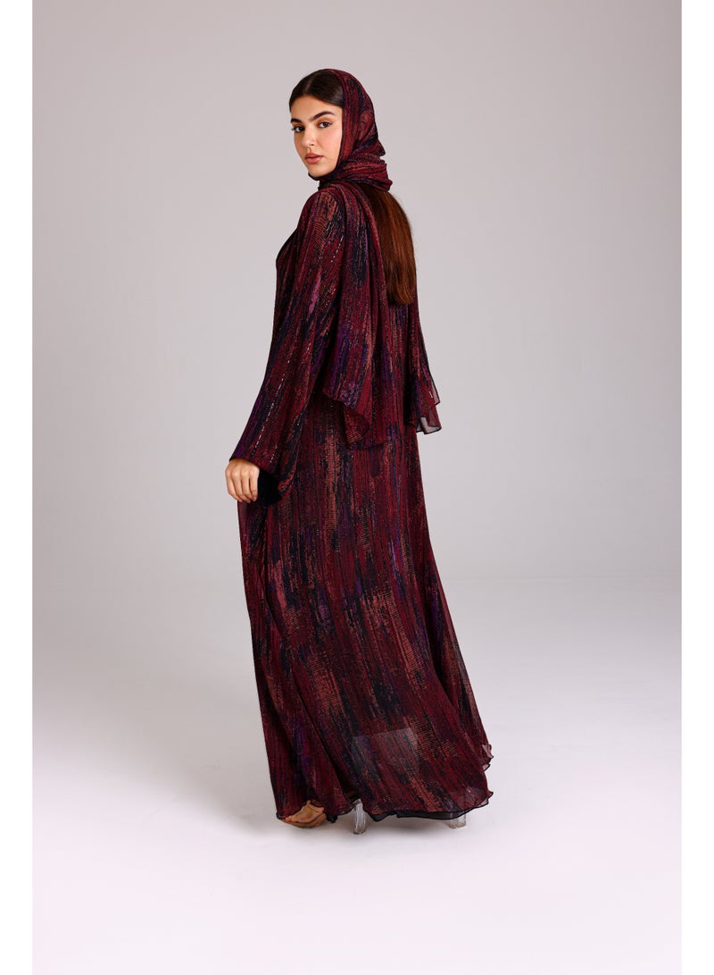 اكسا عباية عصرية قصة واسعة منقوشة احمر - Image 3