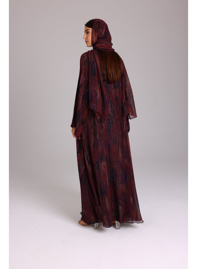 اكسا عباية عصرية قصة واسعة منقوشة احمر - Image 4