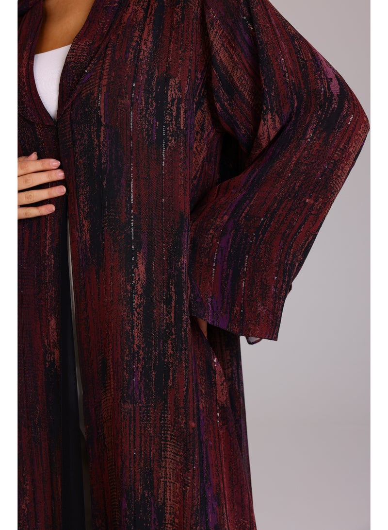 اكسا عباية عصرية قصة واسعة منقوشة احمر - Image 5