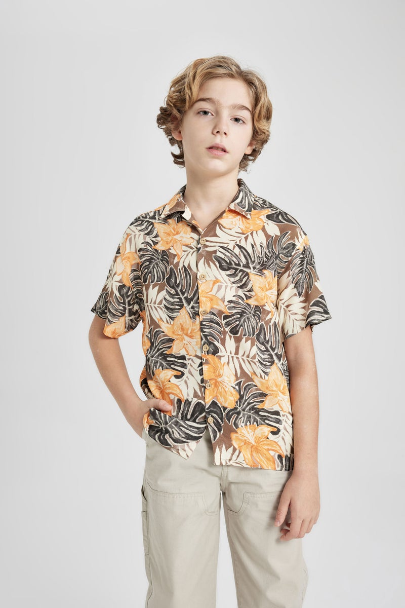 DeFacto Brown Boy Boy Oversize Patterned Viscose Shirt Casual - Image 1