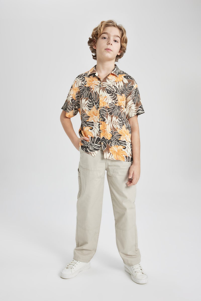 DeFacto Brown Boy Boy Oversize Patterned Viscose Shirt Casual - Image 2
