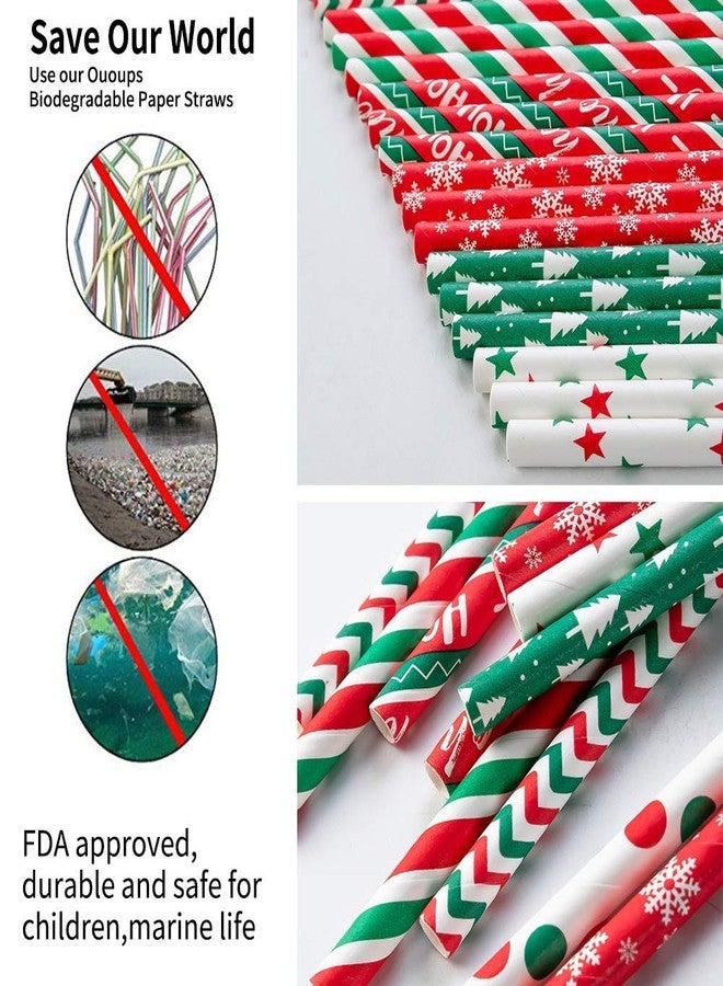 Ououps Biodegradable Paper Straws - 100-Pack, 7.75 Inches, Stripe, Red, Green, Dot, Bulk, Snow, Christmas & Thanksgiving - Image 3