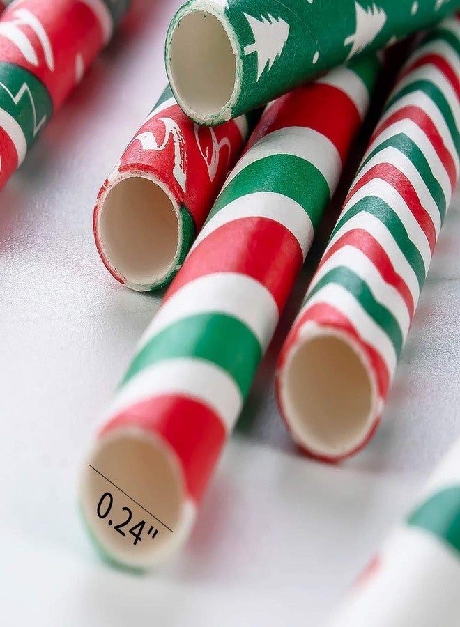 Ououps Biodegradable Paper Straws - 100-Pack, 7.75 Inches, Stripe, Red, Green, Dot, Bulk, Snow, Christmas & Thanksgiving - Image 5