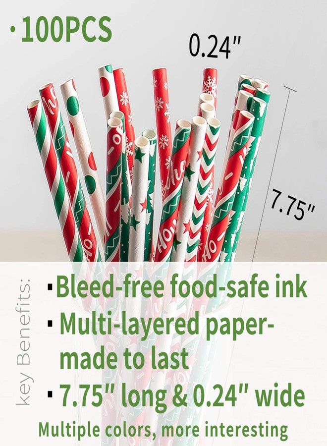 Ououps Biodegradable Paper Straws - 100-Pack, 7.75 Inches, Stripe, Red, Green, Dot, Bulk, Snow, Christmas & Thanksgiving - Image 2