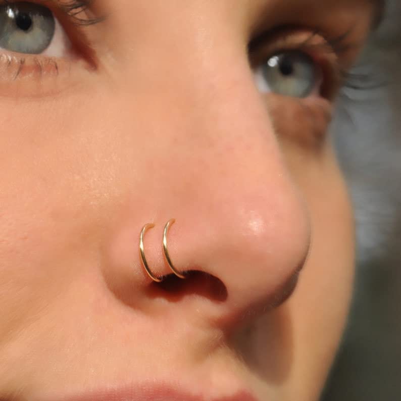 QWALIT Nose Rings - Double Hoop Nose Rings for Women - Rose Gold - Image 2