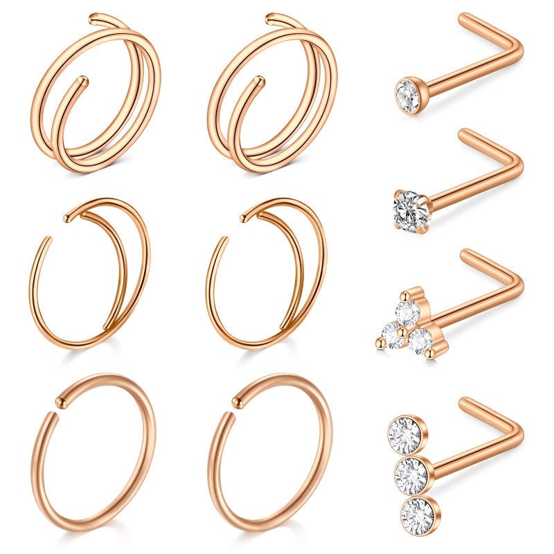 QWALIT Nose Rings - Double Hoop Nose Rings for Women - Rose Gold - Image 1