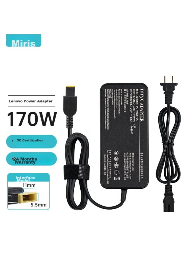 Mryc Lenovo Laptop Charger, Compatible With T440/p51/t460p Legion And Ideapad700-15isk, 20v8.5a 170w Square Power Adapter Cable - Image 1