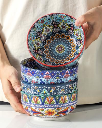 glowworm Bohemian Dinnerware Sets, Ceramic Dishes Set for 4, 12 Pieces Plates and Bowls Set, Oven, Microwave & Dishwasher Safe, Scratch Resistant - Image 4