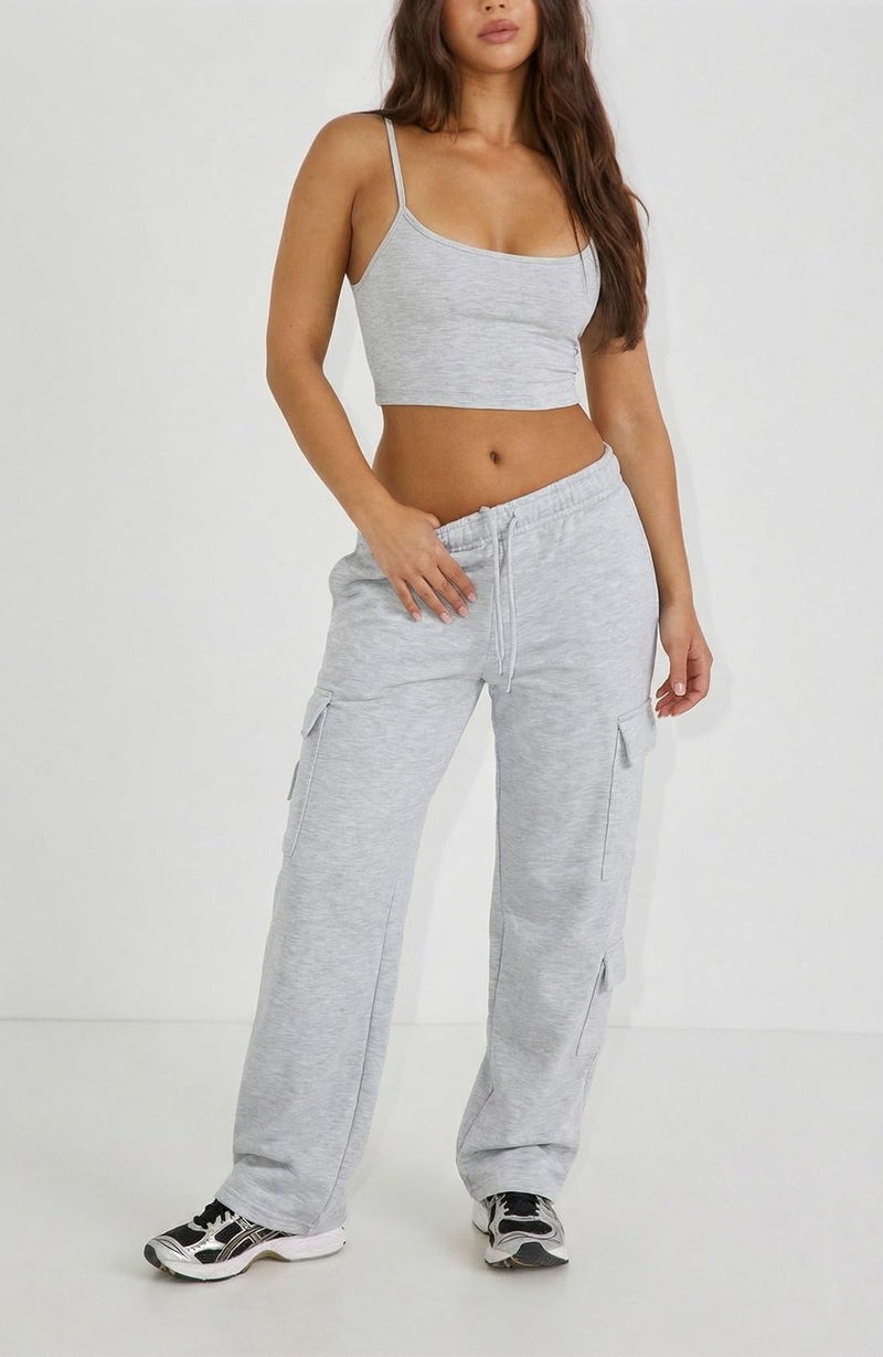 Waitfairy Cargo Sweatpants for Women - Straight Leg Fleece Lined Joggers Women Barrel Sweat Pants for Girls Y2k Clothes Light Grey S - Image 3