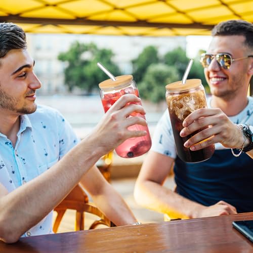 DAMCONME Iced Coffee Cups with Bamboo Lids and Straws – 20 Oz Glass Beer Can Tumbler Set of 2, Aesthetic Glass Cups 20Oz, Coffee Bar Accessories Gift - Image 4