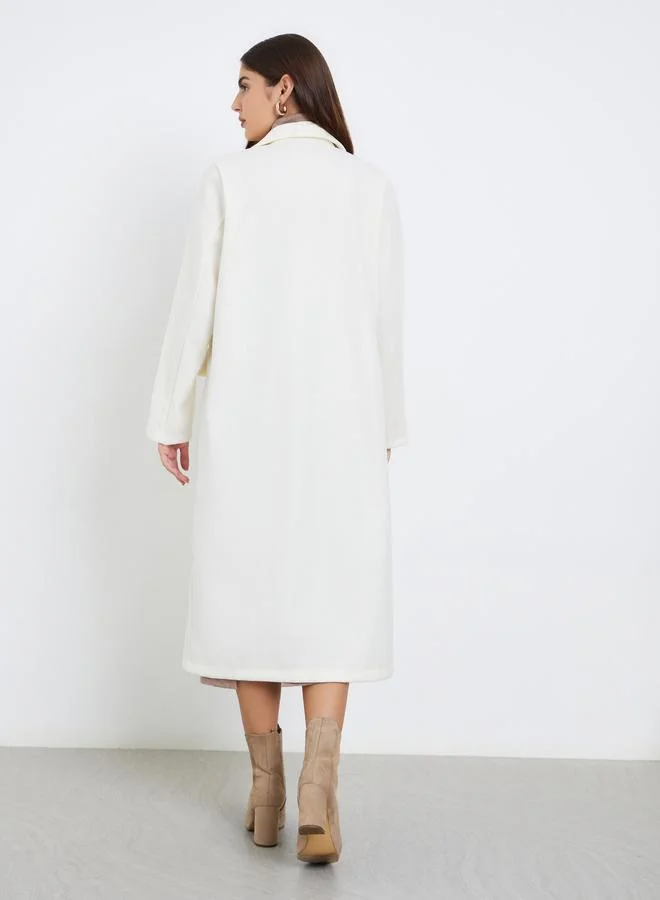 Styli Styli Off White Wool Like Double Breasted Midi Coat