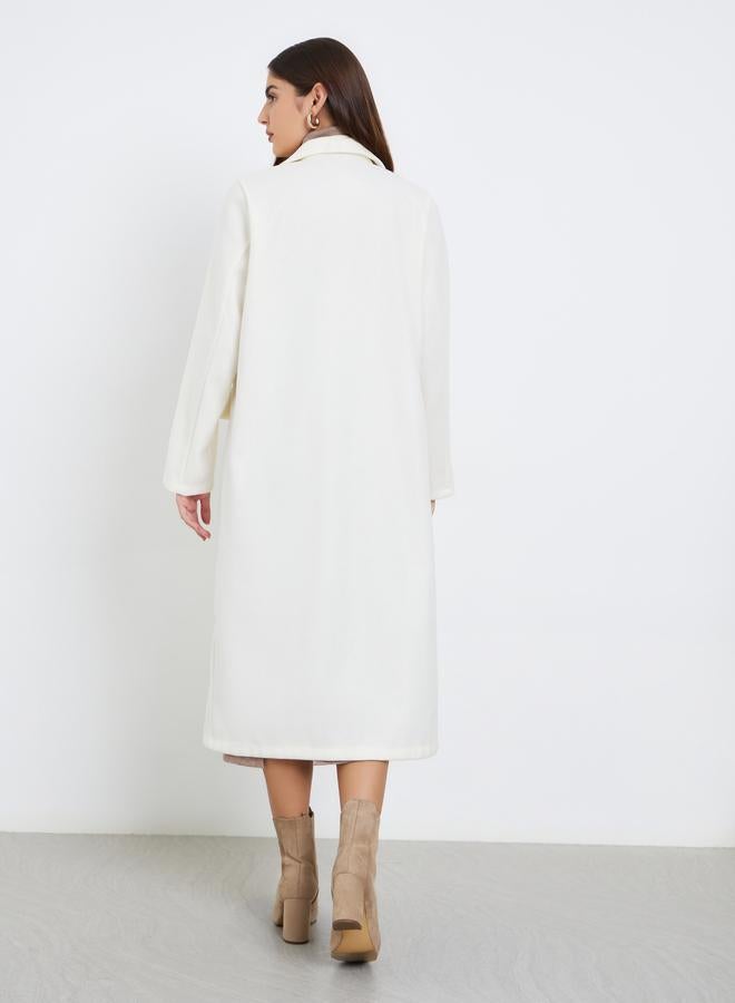 Styli Off White Wool Like Double Breasted Midi Coat - Image 5