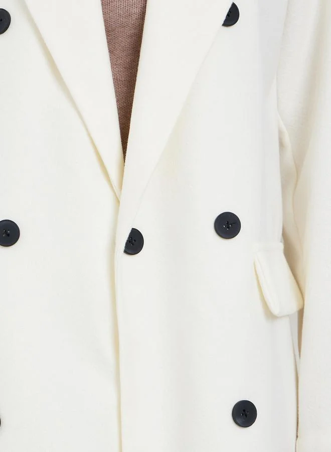 Styli Styli Off White Wool Like Double Breasted Midi Coat