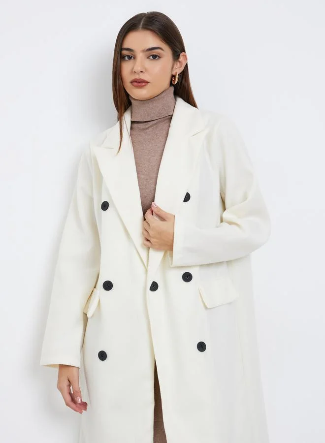 Styli Styli Off White Wool Like Double Breasted Midi Coat