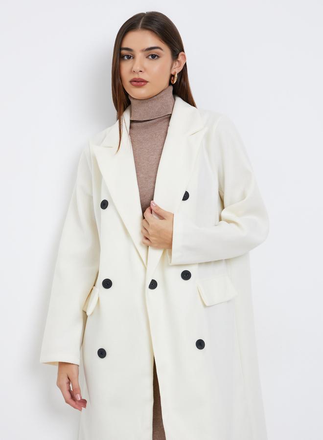 Styli Off White Wool Like Double Breasted Midi Coat - Image 3
