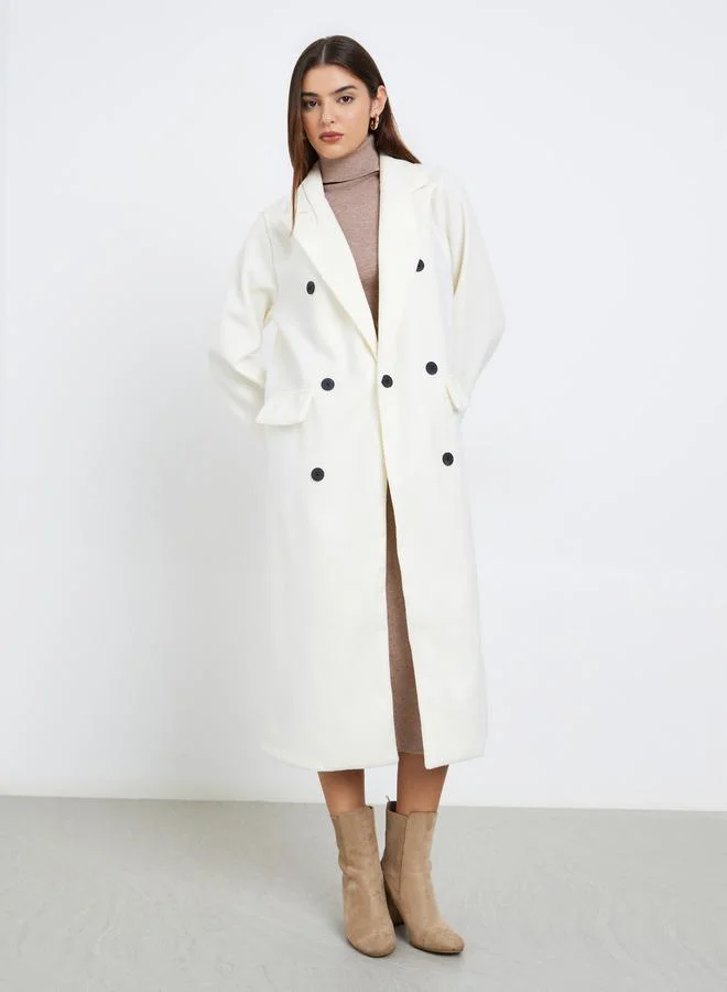 Styli Styli Off White Wool Like Double Breasted Midi Coat