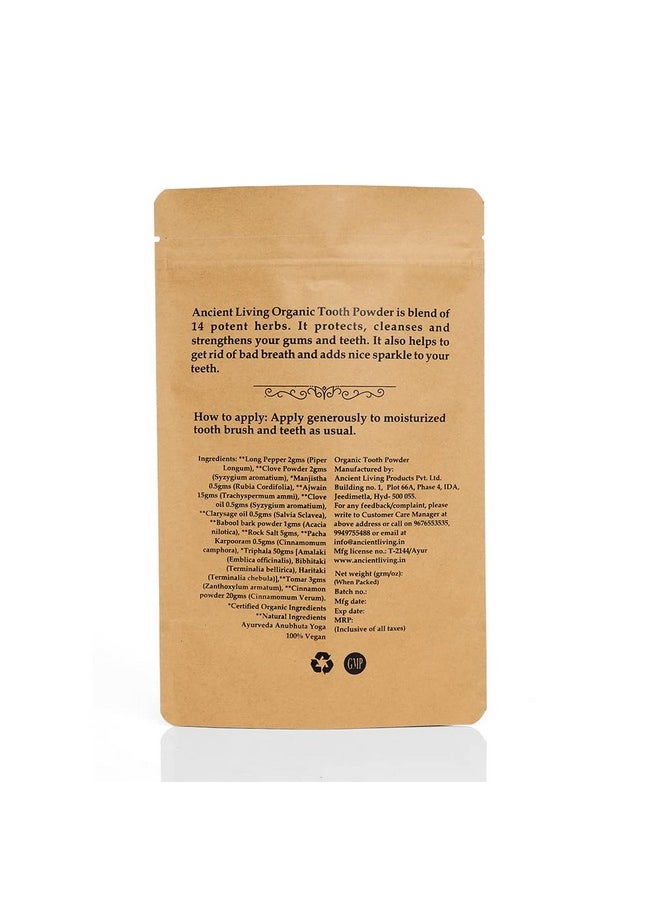 Ancient Living - Organic Tooth Powder Pouch - For Healthy Gums And Teeth - Chemical Free - 100 Gm - Image 1