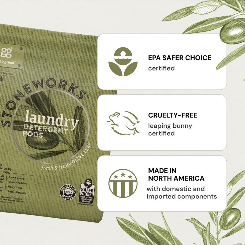 Grab Green Stoneworks Laundry Detergent Pods, Powered by Naturally Derived Plant & Mineral-Based Powder, Unscented, 50 Loads (Pack of 1) - EPA Safer Choice Certified - Image 2