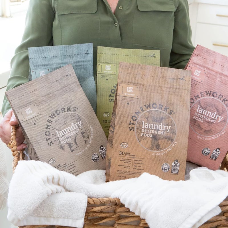 Grab Green Stoneworks Laundry Detergent Pods, Powered by Naturally Derived Plant & Mineral-Based Powder, Unscented, 50 Loads (Pack of 1) - EPA Safer Choice Certified - Image 4