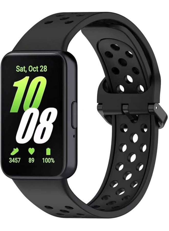 Silicone Strap For Samsung Galaxy Fit 3 (SM-R390) Watch Bracelet Replacement Sport Watchband For Samsung Galaxy Fit3Band For Women/Men, Adjustable Waterproof Strap (Black)