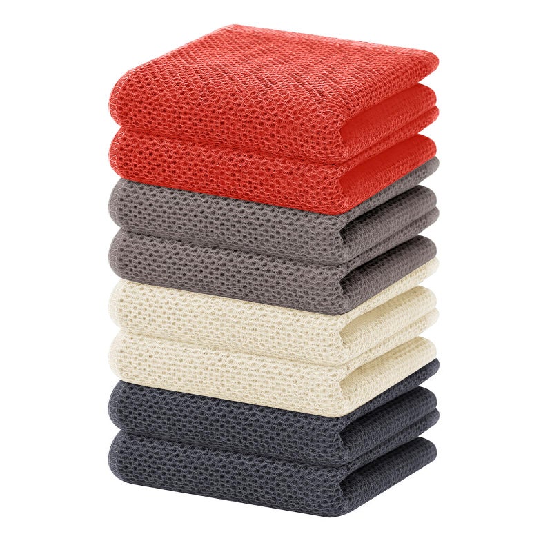 Homaxy 100 Cotton Waffle Weave Kitchen Dish Towels Ultra Soft Absorbent Quick Drying Cleaning Towel 13 x 28 Inches 8Pack Multicolor