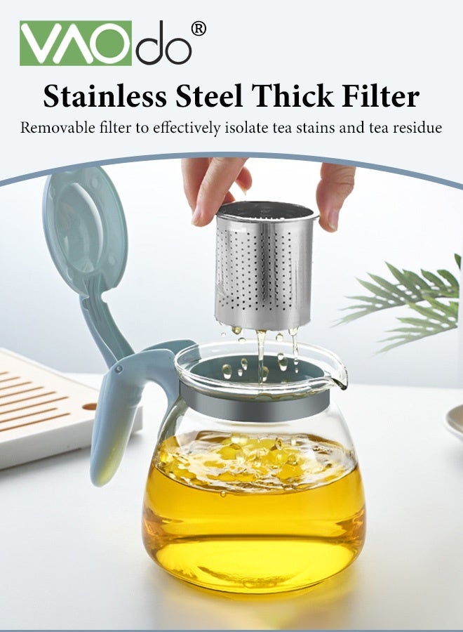VAOdo 1L Glass Teapot Set with Cups and Filter, Stainless Steel Filterand Glass Cups, Simple Style Kettle Set for Black Tea Green Tea Jasmine Tea Blue Teapot*1 and Glass Cups*4 - Image 4