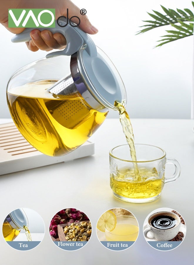 VAOdo 1L Glass Teapot Set with Cups and Filter, Stainless Steel Filterand Glass Cups, Simple Style Kettle Set for Black Tea Green Tea Jasmine Tea Blue Teapot*1 and Glass Cups*4 - Image 5