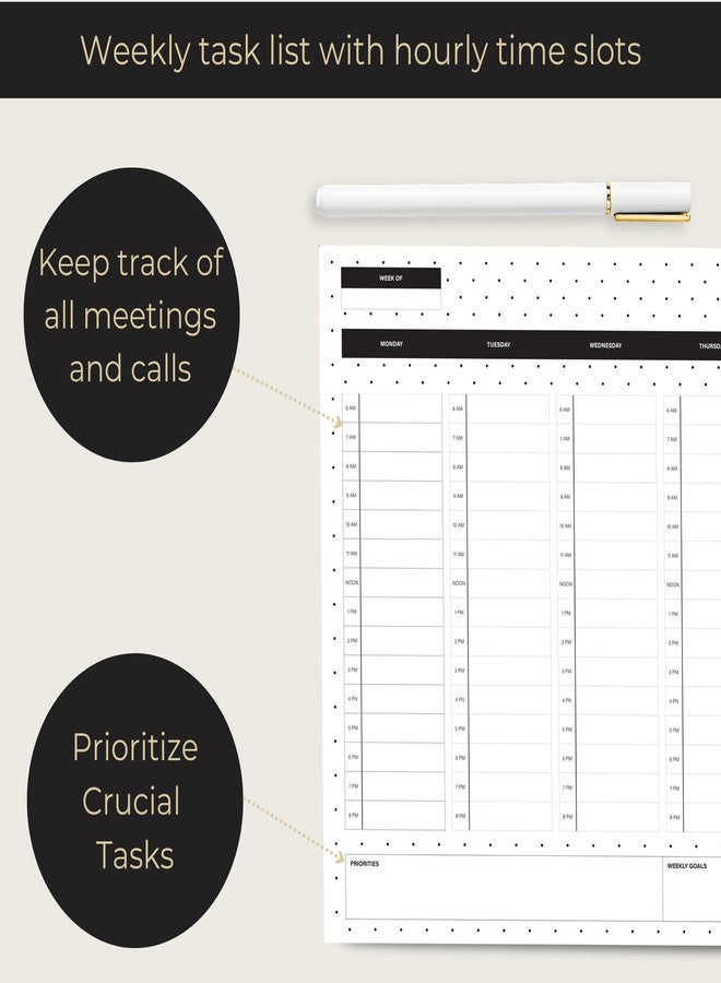 BLU MONACO | Dots Weekly Notepad with Hourly Time Blocking | 52-Page Tear-Off Weekly Planner Pad with Priorities, Goals & Water Tracker | Beautiful Desk Organizer for Productivity - Image 4