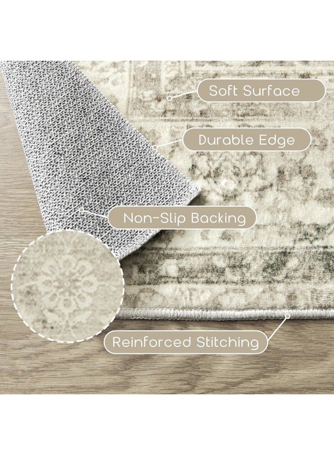 BILEEHOME Modern Farmhouse Area Rug 5 x7 Washable Floral Earth Tone Neutral Boho Nursery Rug 5x7 for Baby Boy Bedroom,Tan Brown and Cream Beige - Image 3