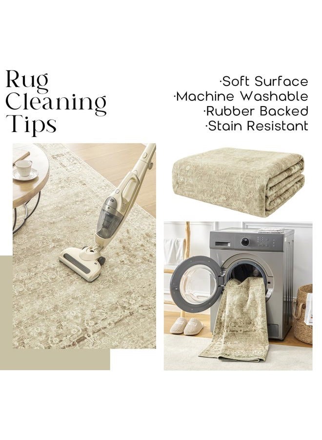 BILEEHOME Modern Farmhouse Area Rug 5 x7 Washable Floral Earth Tone Neutral Boho Nursery Rug 5x7 for Baby Boy Bedroom,Tan Brown and Cream Beige - Image 4