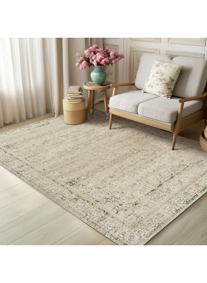 BILEEHOME Modern Farmhouse Area Rug 5 x7 Washable Floral Earth Tone Neutral Boho Nursery Rug 5x7 for Baby Boy Bedroom,Tan Brown and Cream Beige - Image 2