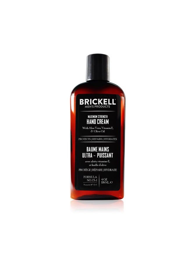 Brickell Men's Products Brickell Men's Maximum Strength Hand Cream for Men, Natural and Organic Fast-Absorbing Hand Lotion with Vitamin E, Shea Butter, and Jojoba, 4 Ounce (Unscented) - Image 1