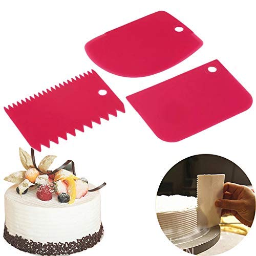 EVALUEMART Plastic Dough Bench Scraper Cake Cutter Chopper Smoother Icing Fondant Cake Decorating Pastry Baking Tool Color May Vary 3pcs - Image 2