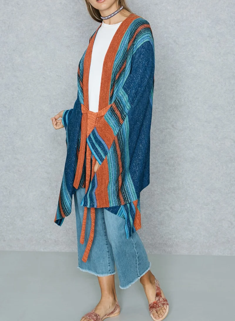 Free People Wide Sleeve Striped Belted Cardigan