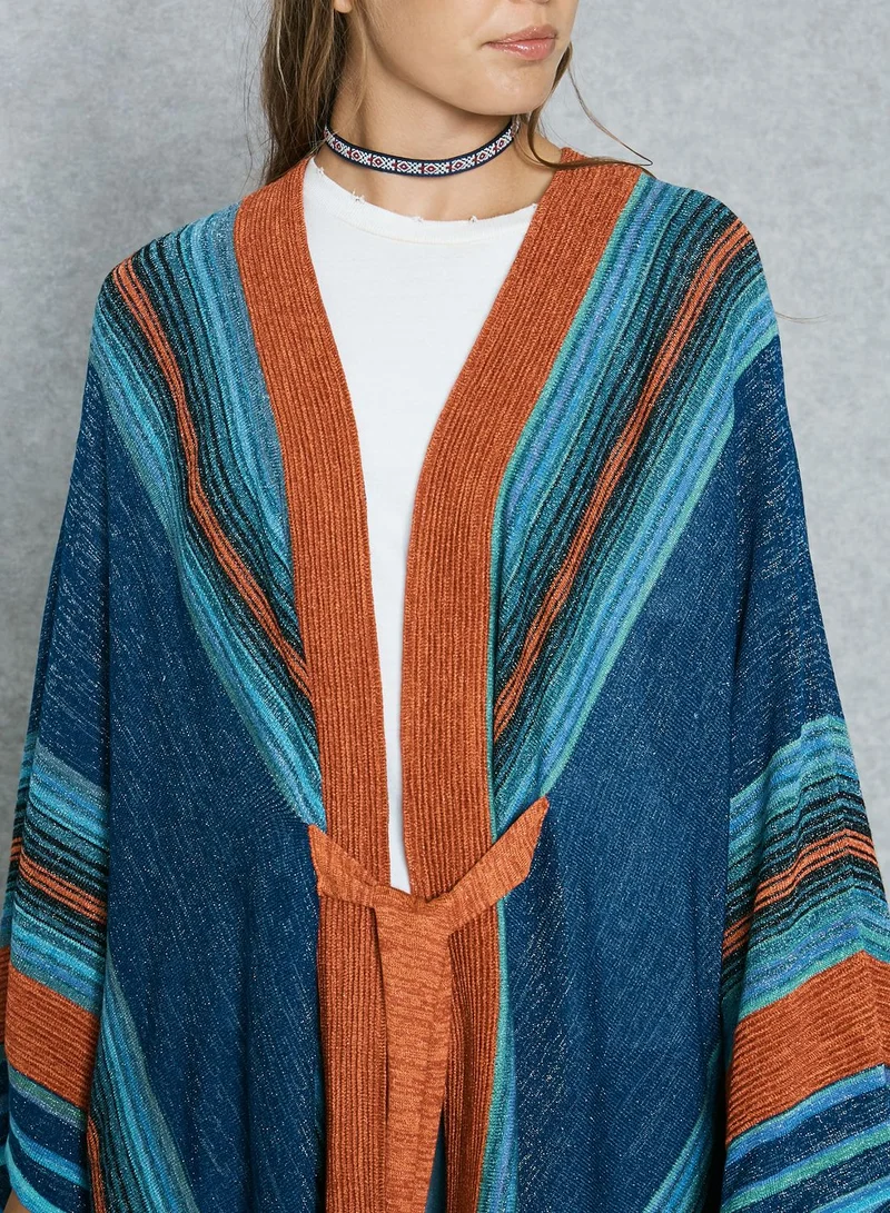 Free People Wide Sleeve Striped Belted Cardigan