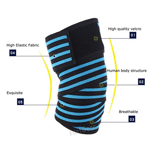 TIMA Elastic Breathable WrapKnee Wraps-Elasticized-Knee Support Stabilizer for Sports, Squats and Heavy Lifting -2 Meters Length-Washable and Breathable-Reduces Risk of Injury- (ONE-Pair) (Blue) - Image 4