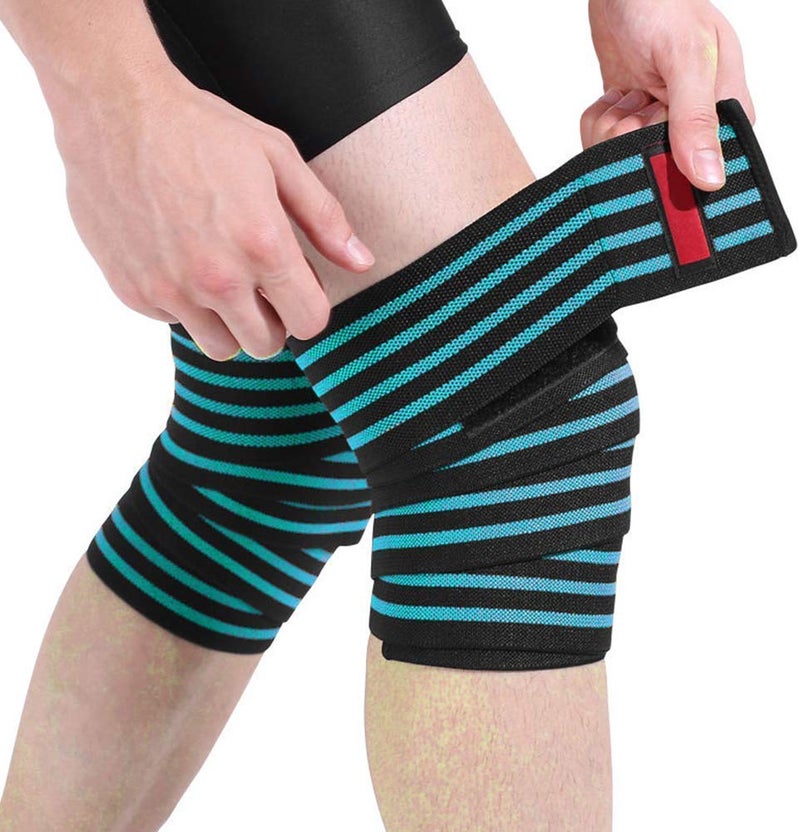 TIMA Elastic Breathable WrapKnee Wraps-Elasticized-Knee Support Stabilizer for Sports, Squats and Heavy Lifting -2 Meters Length-Washable and Breathable-Reduces Risk of Injury- (ONE-Pair) (Blue) - Image 2