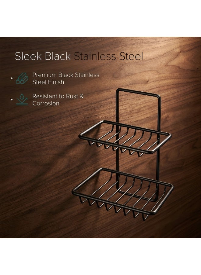 Dunekart Wall Mounted Double Layer Soap Dish Holder Stainless Steel Wall Hanging Soap Storage Rack for Kitchen Bathroom with Self Adhesive Magic Sticker (Black) - Image 4