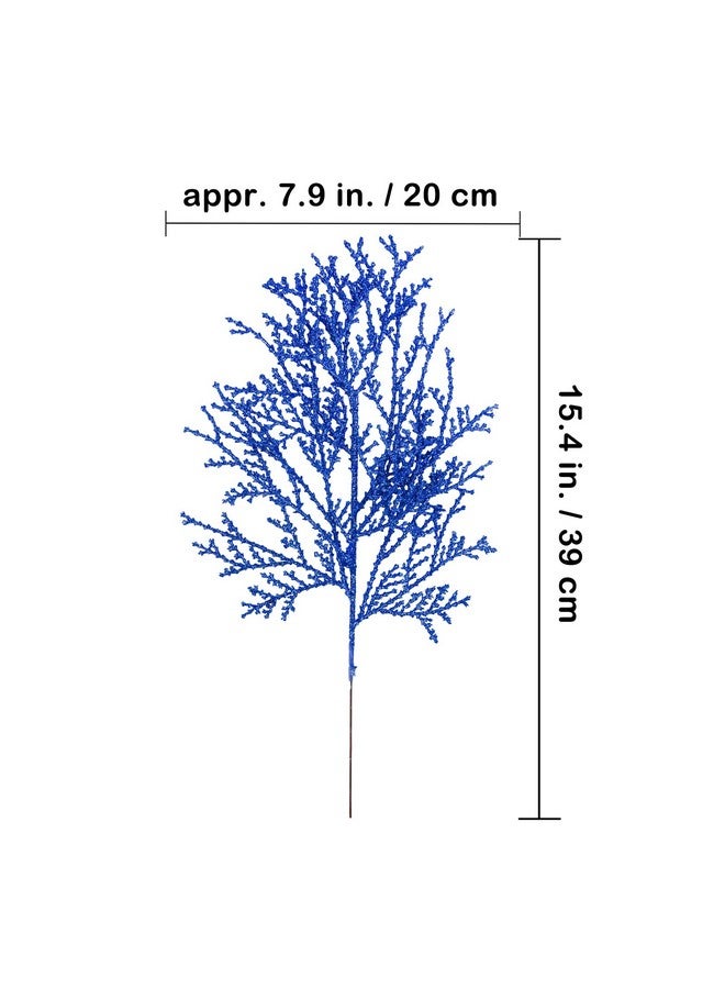 Winlyn Winlyn 15 Pcs Blue Artificial Cedar Glitter Sprays Picks Faux Cedar Branches Stems Christmas Floral Picks 15.4" H for Christmas Tree Wreath Swag Winter Seasonal Floral Arrangement Holiday Decor  - Image 3