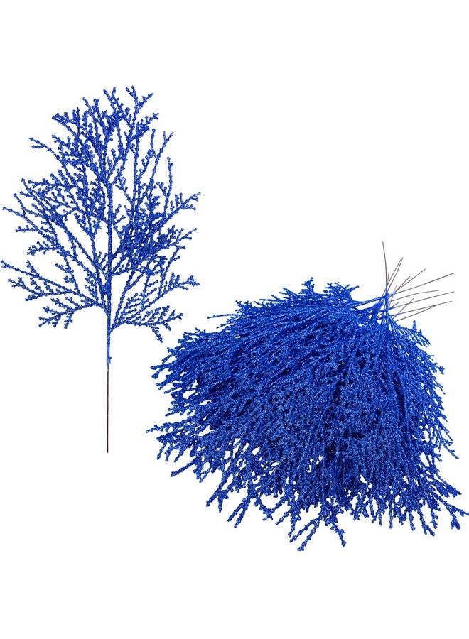 Winlyn Winlyn 15 Pcs Blue Artificial Cedar Glitter Sprays Picks Faux Cedar Branches Stems Christmas Floral Picks 15.4" H for Christmas Tree Wreath Swag Winter Seasonal Floral Arrangement Holiday Decor  - Image 1