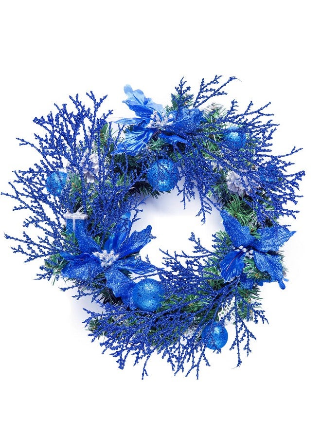Winlyn Winlyn 15 Pcs Blue Artificial Cedar Glitter Sprays Picks Faux Cedar Branches Stems Christmas Floral Picks 15.4" H for Christmas Tree Wreath Swag Winter Seasonal Floral Arrangement Holiday Decor  - Image 5