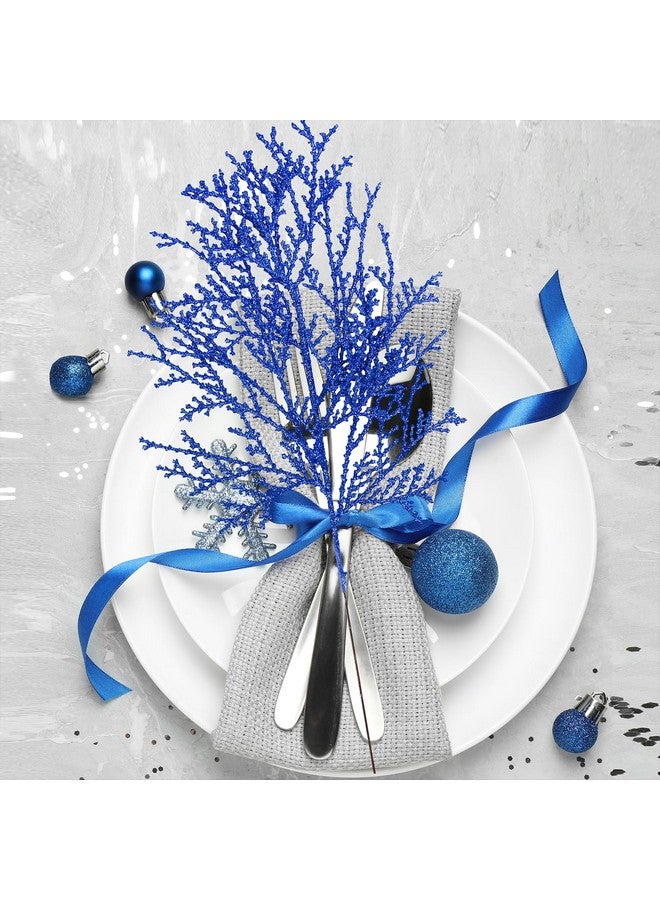 Winlyn Winlyn 15 Pcs Blue Artificial Cedar Glitter Sprays Picks Faux Cedar Branches Stems Christmas Floral Picks 15.4" H for Christmas Tree Wreath Swag Winter Seasonal Floral Arrangement Holiday Decor  - Image 4
