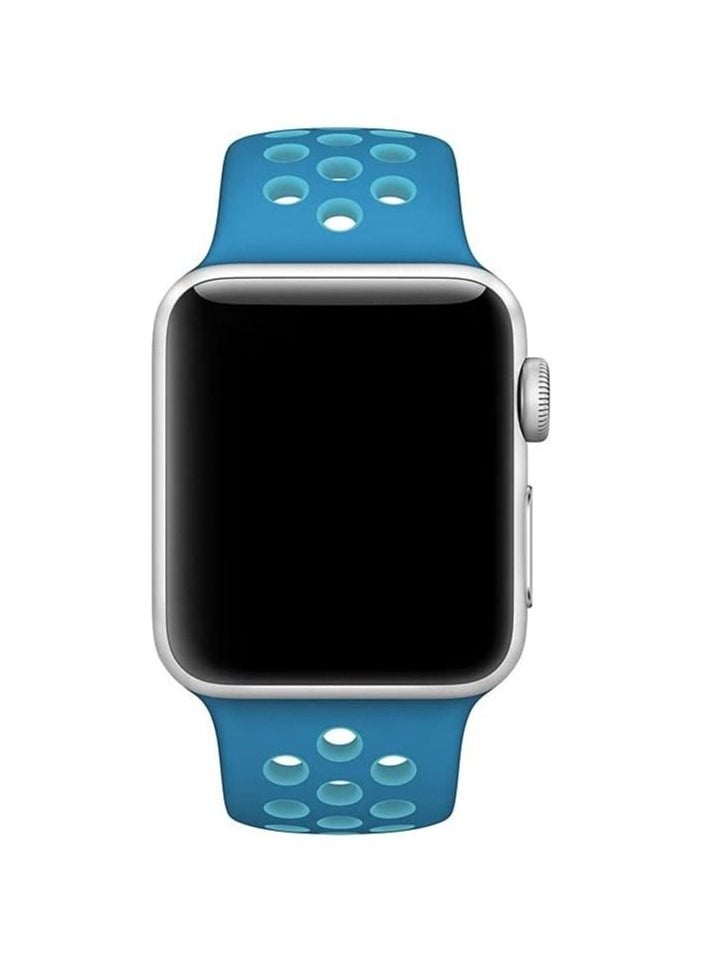 VITION - Sport Band Compatible with Apple Watch Band, Breathable Soft Silicone Replacement Wristband for iWatch Series 7/6/5/4/3/2/1/SE Nike+/Sports Edition (45mm/44mm/42mm,blue blue) - Image 1