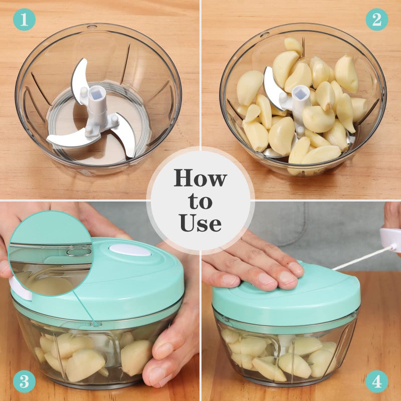 Cambom Manual Food Chopper Vegetable Cutter, Hand String Vegetable Chopper Onions Cutter for Vegetable Fruits Nuts BPA Free Food Safe Material, 550ml Clear - Image 2