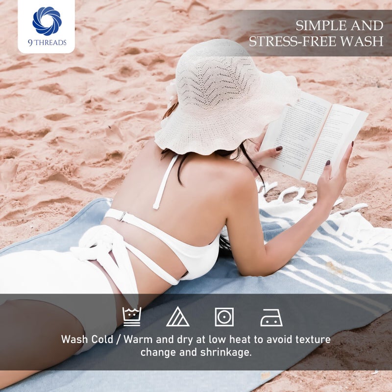 9Threads Cotton Turkish Beach Towel with Towels Oversized 36"x72" Pool Absorbent Extra Large Quick Dry Sand Travel Towel (Sky Blue, 4 Pack) - Image 3
