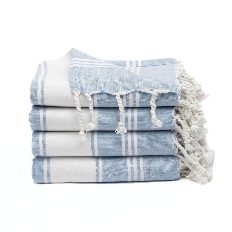 9Threads Cotton Turkish Beach Towel with Towels Oversized 36"x72" Pool Absorbent Extra Large Quick Dry Sand Travel Towel (Sky Blue, 4 Pack) - Image 1