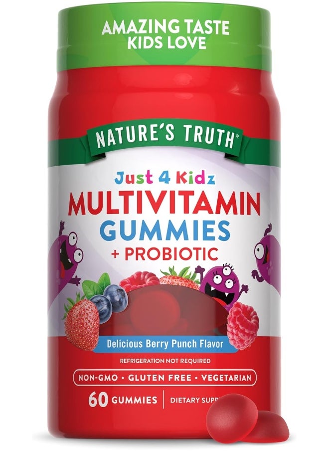 Nature's Truth Kids Multivitamin Gummies with Probiotics | 60 Count | Vegetarian, Non-GMO, Gluten Free Supplement | Vitamin C, D3 & Zinc | Berry Punch Flavor | by Nature's Truth  - Image 1