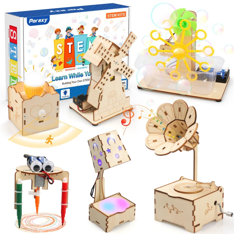Poraxy STEM Kits for Kids Age 81012 6 in 1 Science Kits Wooden 3D Puzzles Toys for Ages 813 Building Projects Crafts Model Kits Birthday Gifts for Boys Girls Ages 7 8 9 10 11 12 13 Years Old - Image 2